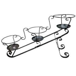 Fioriera portavasi da giardino in ferro, tre posti, colore nero striato grigio diametro 22cm, altezza 45cm, lunghezza 70cm