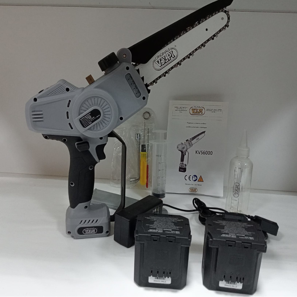 Potatore sega a batteria Volpi KVS6000, barra da 12 mm 02 batterie 21,6V 4Ah e 01 caricabatteria