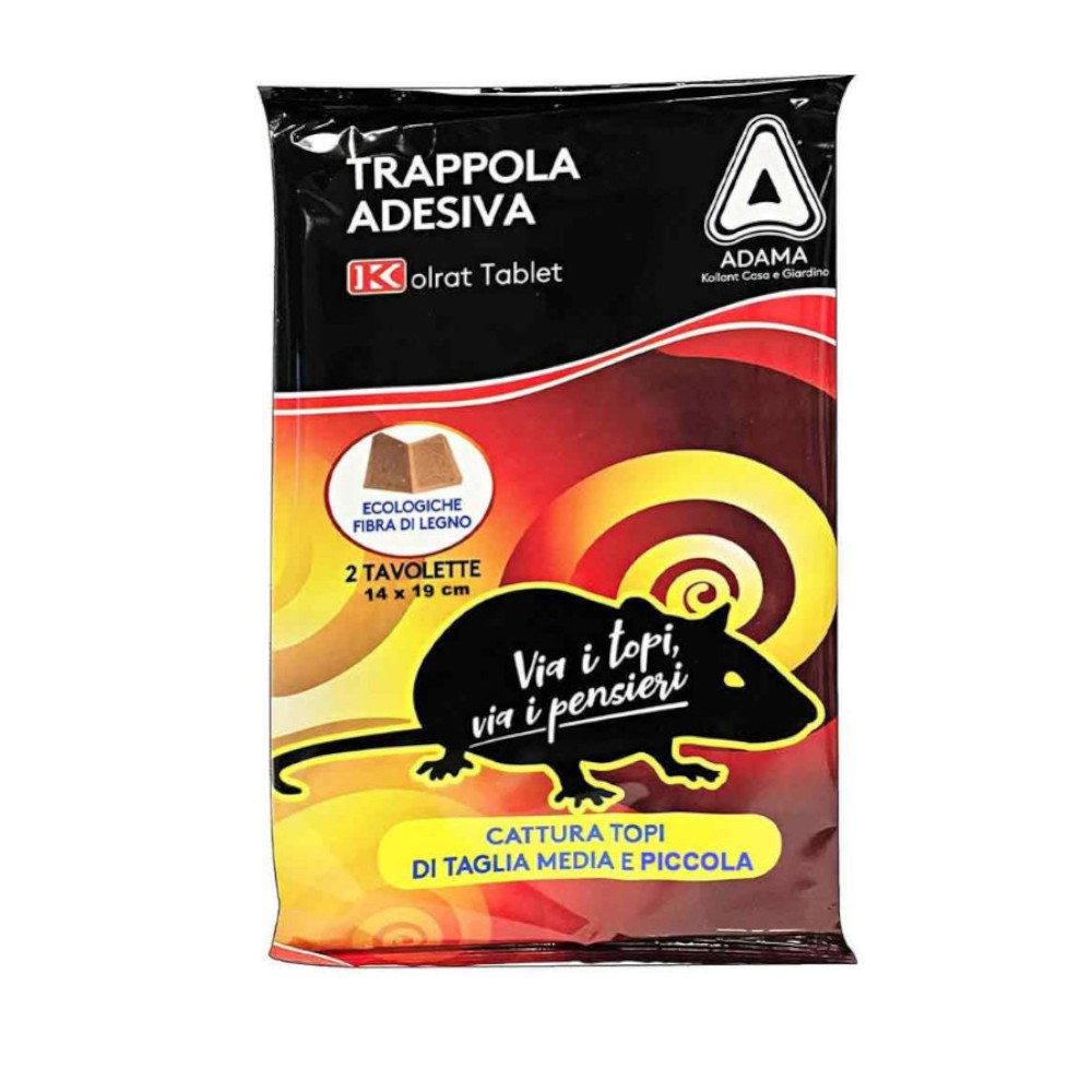 Trappola Adesiva per Topi Senza Veleno Adama Kollant Kolrat Tablet, cattura topi di taglia piccola e media, confezione da 2 tavolette 19x14 cm