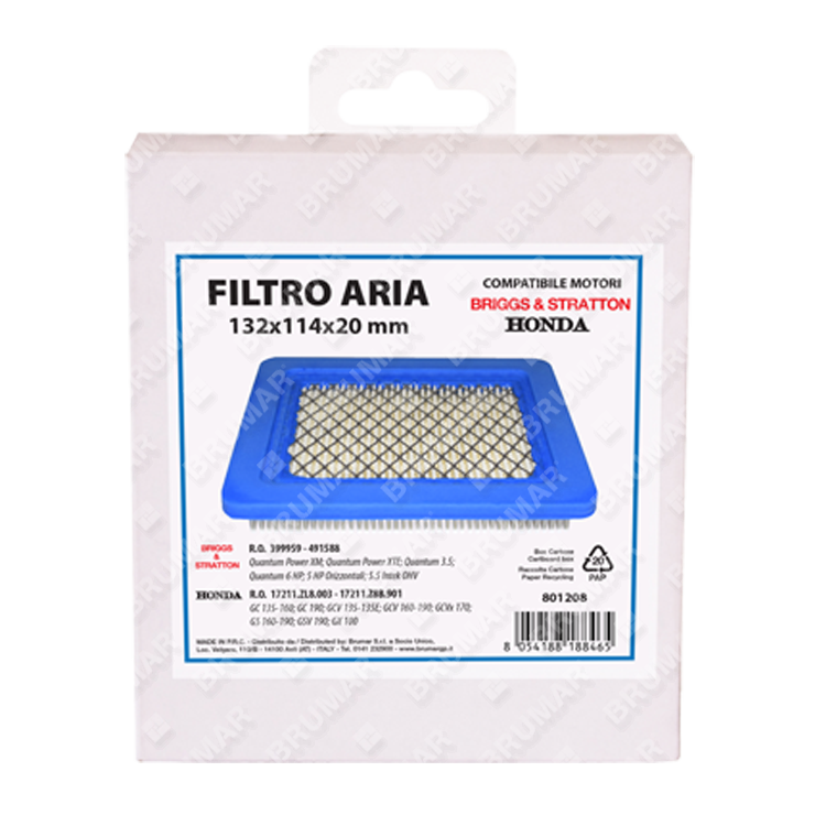 Filtro aria per motori BRIGGS & STRATTON 399959 - 491588 - 801208